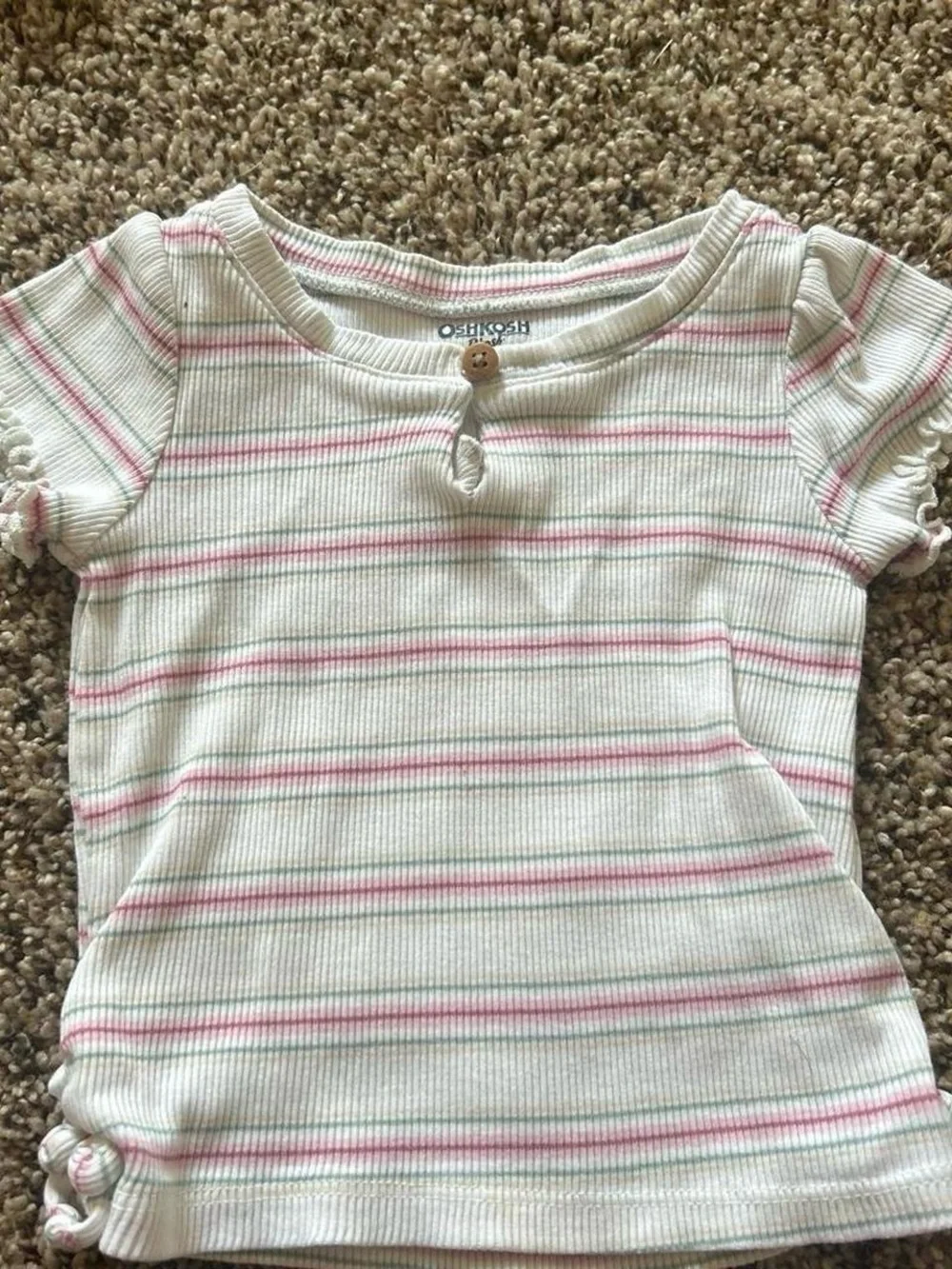 OshKosh B'gosh Cream Short Sleeve Stripe Top with Pink & Green Lines